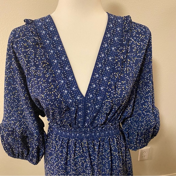 Max Studio Speckled V-Neck Blue Ruffle Maxi Dress - Picture 2 of 16